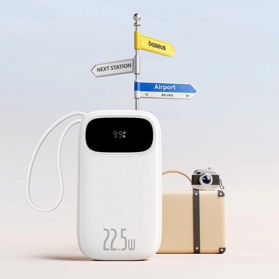 Baseus EnerFill FC31 20000mAh 22.5W Powerbank with Digital Display and 2 Built-in Cables (USB-C + Lightning) - White