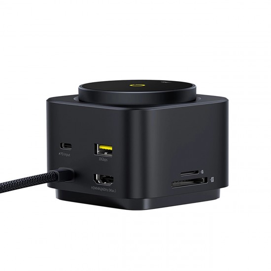 Baseus MagPro Series II 7-in-1 USB-C Hub with MagSafe-compatible Charger 15W + HDMI + USB-A + USB-C + SD/TF - Black