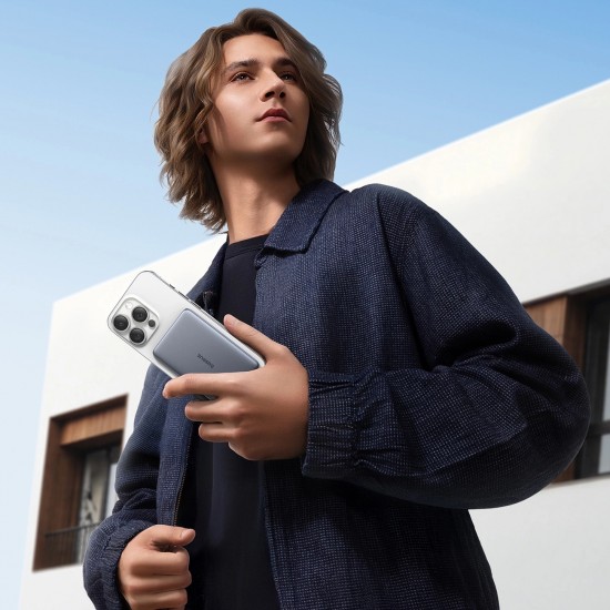 Baseus PicoGo AM41 5000mAh 20W Ultra-Thin MagSafe Compatible Power Bank with Black Baseus Simple USB-C 60W 30cm Cable - Gray