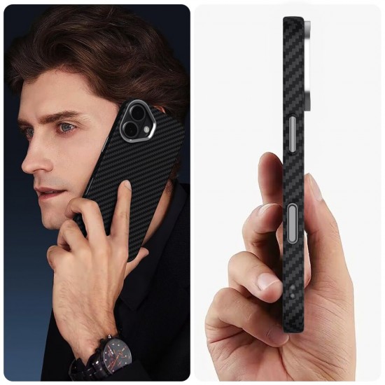 Tech-Protect Ion Carbon MagSafe case for iPhone 17 - black and silver