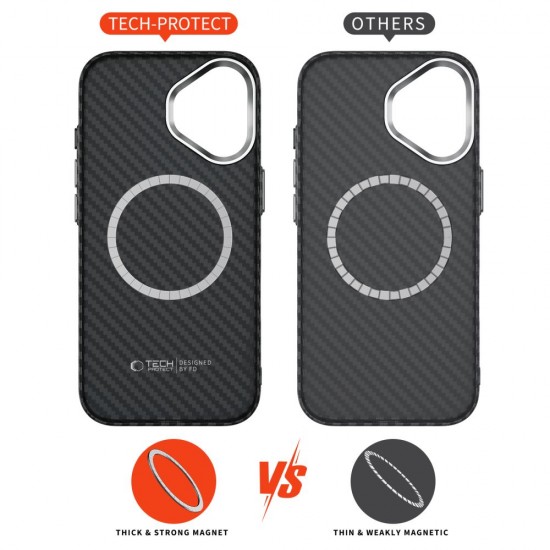Tech-Protect Ion Carbon MagSafe case for iPhone 17 - black and silver