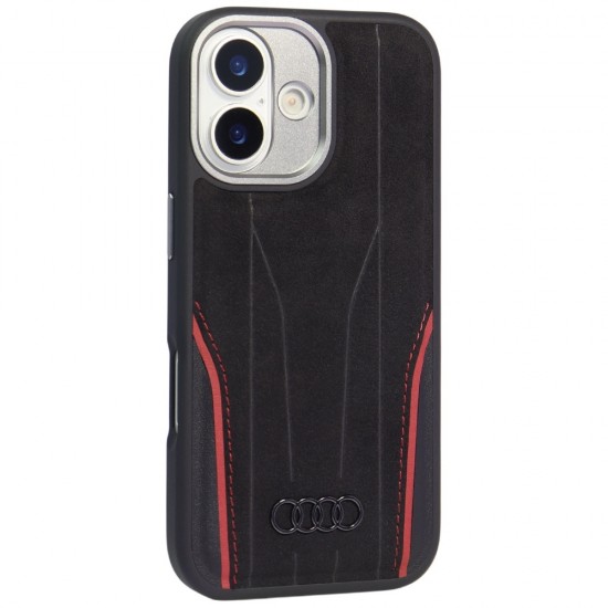 Audi R8 Genuine Leather MagSafe Case for iPhone 17 - Black and Red