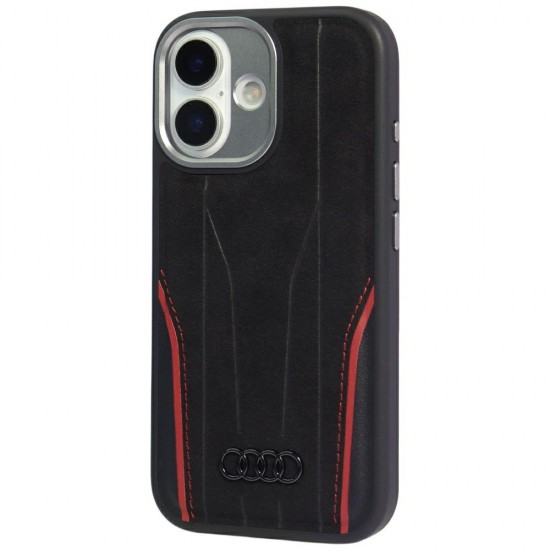 Audi R8 Genuine Leather MagSafe Case for iPhone 17 - Black and Red