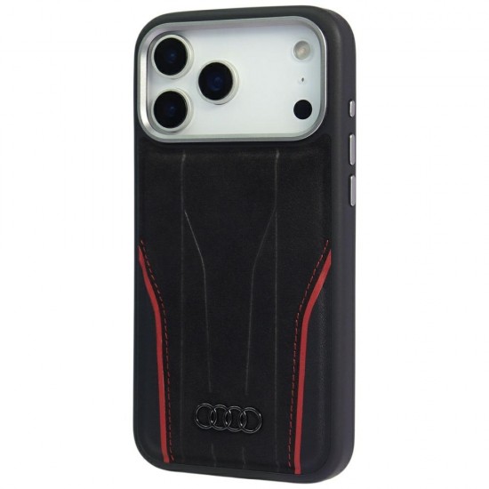 Audi R8 Genuine Leather MagSafe Case for iPhone 17 Pro - Black and Red