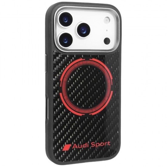 Audi RSQ Carbon Fiber Sport Red Circle MagSafe Case for iPhone 17 Pro - Black