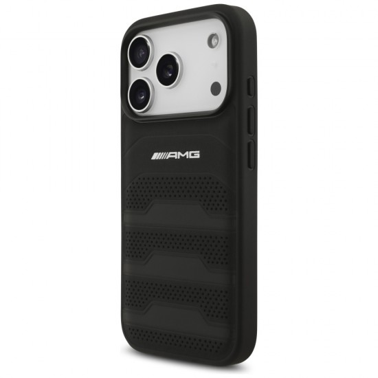 AMG Leather Debossed Lines Logo Case for iPhone 17 Pro - Black