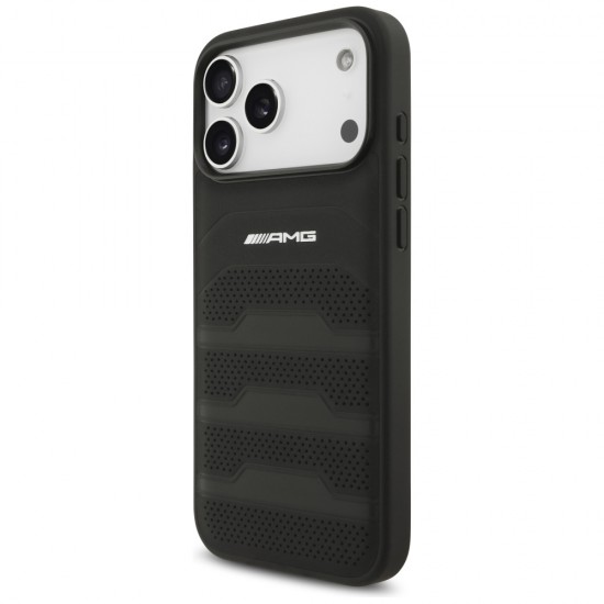 AMG Leather Debossed Lines Logo Case for iPhone 17 Pro Max - Black