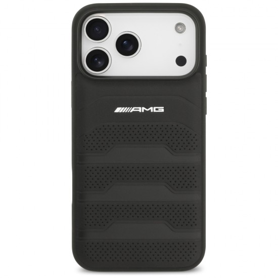 AMG Leather Debossed Lines Logo Case for iPhone 17 Pro Max - Black