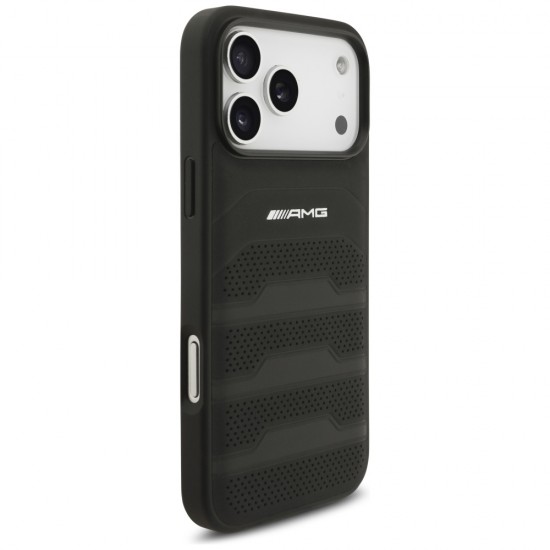 AMG Leather Debossed Lines Logo Case for iPhone 17 Pro Max - Black