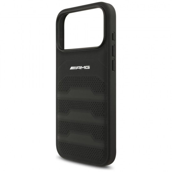 AMG Leather Debossed Lines Logo Case for iPhone 17 Pro Max - Black