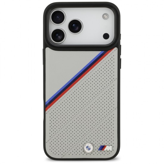 BMW M Tricolor Metal Logo MagSafe Case for iPhone 17 Pro Max - Gray