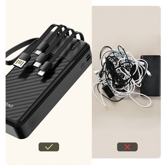 Dudao K11 Pro 20000mAh Powerbank with Built-in Cables - Black