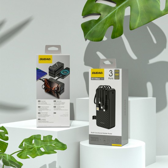 Dudao K11 Max 30000mAh Powerbank with Built-in Cables - Black