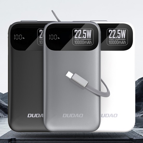 Dudao K31 10000 mAh 22.5W PD Powerbank with Built-in Cable - Gray