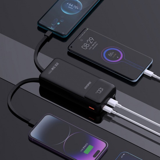 Dudao K15Pro Power Bank 20000mAh 22.5W PD USB-C / USB-A / Built-in Lightning and USB-C Cables - Black