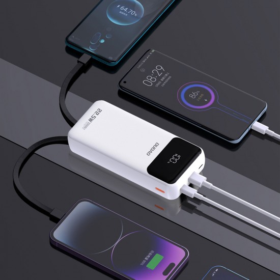 Dudao K15Pro Power Bank 20000mAh 22.5W PD USB-C / USB-A / Built-in Lightning and USB-C Cables - White