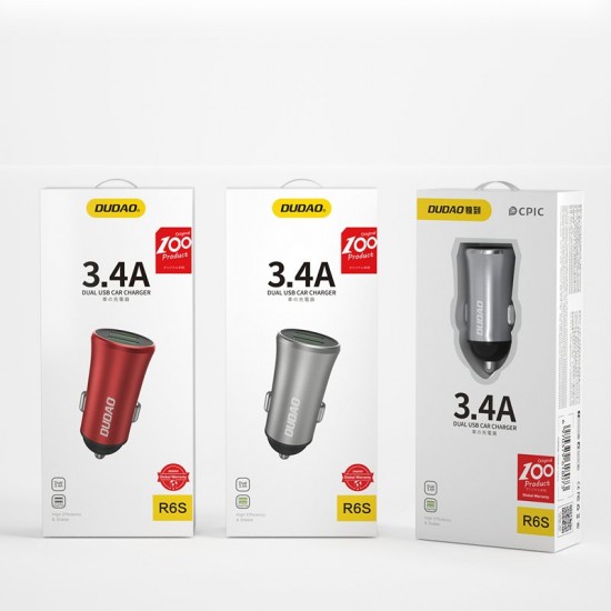 Dudao 3.4A smart car charger 2x USB silver (R6S silver)