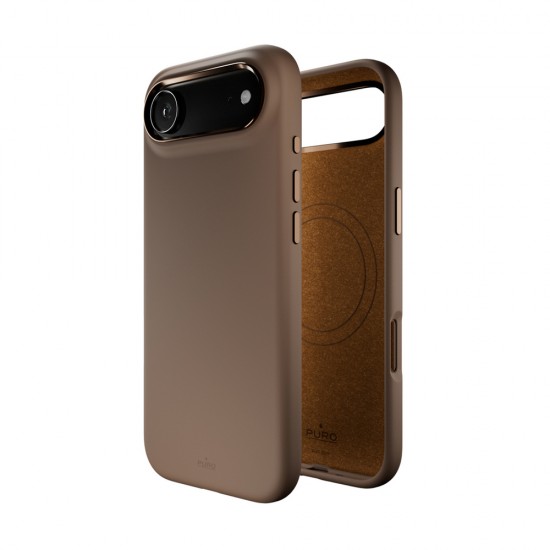 Puro Icon Mag Pro Liquid Silicone Case for iPhone 17 Air, MagSafe Compatible, with Camera Protection and Aluminum Buttons - Brown