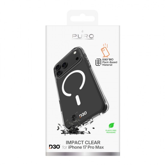 Puro Impact Clear D3O TPU+PC Case Compatible with MagSafe for iPhone 17 Pro Max - Transparent