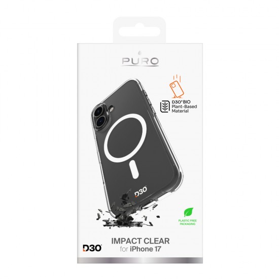 Puro Impact Clear D3O TPU+PC MagSafe Compatible Case for iPhone 17 - Transparent