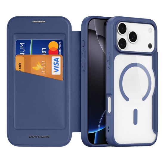 Etui Dux Ducis Skin X Pro na iPhone 17 Pro z portfelem, kompatybilne z MagSafe – niebieskie