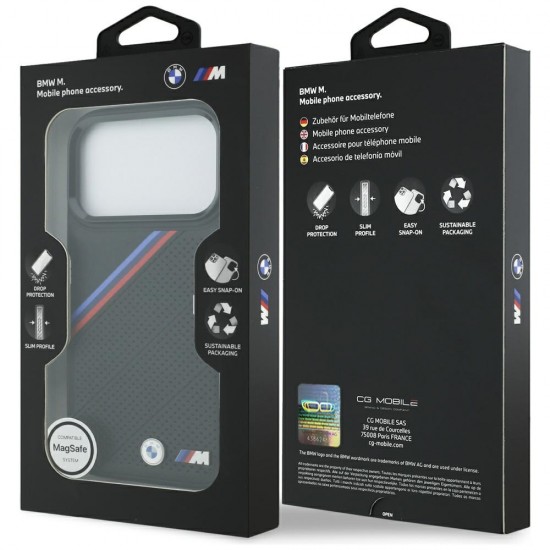 BMW M Tricolor Metal Logo MagSafe Case for iPhone 17 Pro - Black