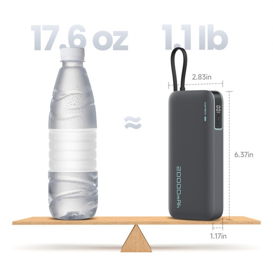 Cuktech CUKP200NGLDG 45W 20000mAh Powerbank with Built-in USB-C Cable - Gray