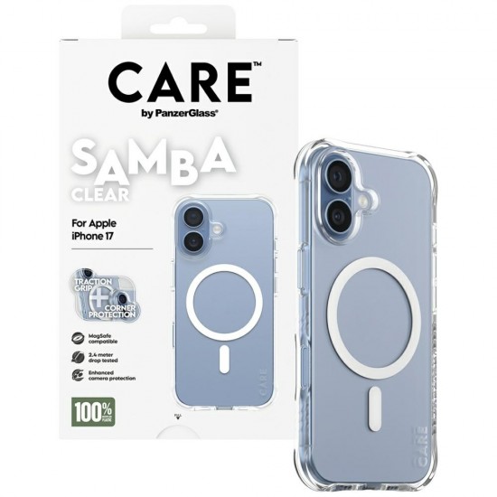 CARE by PanzerGlass Fashionable Samba Case w. White MagSafe for iPhone 17 - Transparent