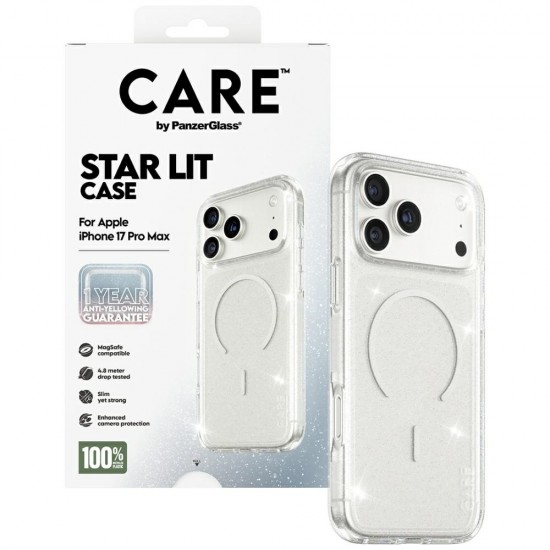 CARE by PanzerGlass Flagship Urban Explorer Case w. White MagSafe for iPhone 17 Pro Max - Clear Glitter