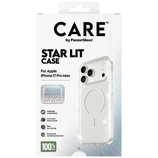 CARE by PanzerGlass Flagship Urban Explorer Case w. White MagSafe for iPhone 17 Pro Max - Clear Glitter