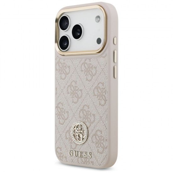 Guess 4G Strass Logo & Big Strap Metal Buttons MagSafe Case for iPhone 17 Pro - Pink