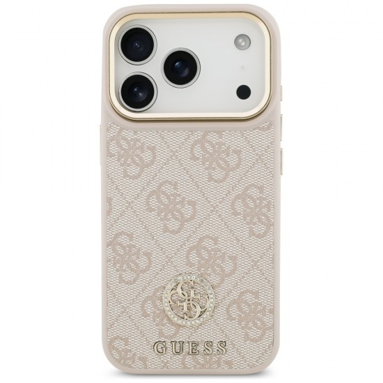 Guess 4G Strass Logo & Big Strap Metal Buttons MagSafe Case for iPhone 17 Pro - Pink