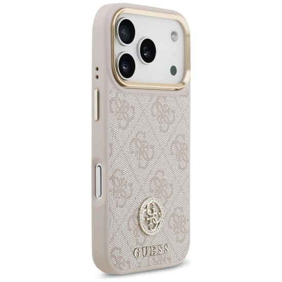 Guess 4G Strass Logo & Big Strap Metal Buttons MagSafe Case for iPhone 17 Pro - Pink