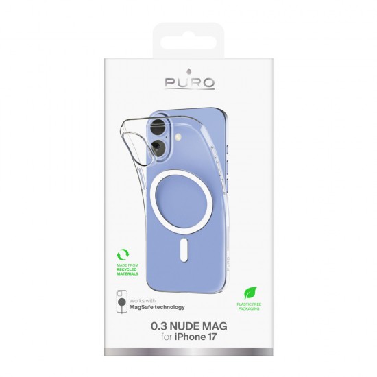 Puro 0.3 MAG Ultra-Slim TPU Case Compatible with MagSafe for iPhone 17 - Transparent
