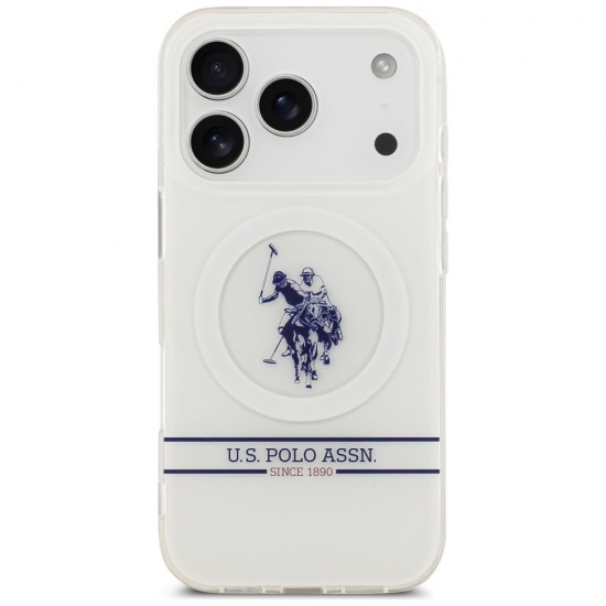 US Polo DH and Bottom Stripe Logo MagSafe Case for iPhone 17 Pro - White