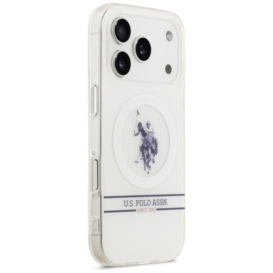 US Polo DH and Bottom Stripe Logo MagSafe Case for iPhone 17 Pro - White