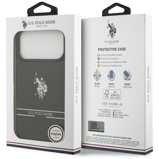 US Polo DH and Bottom Stripe Logo MagSafe Case for iPhone 17 Pro Max - Black