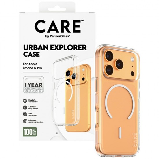 CARE by PanzerGlass Flagship Urban Explorer Case w. White MagSafe for iPhone 17 Pro - Transparent