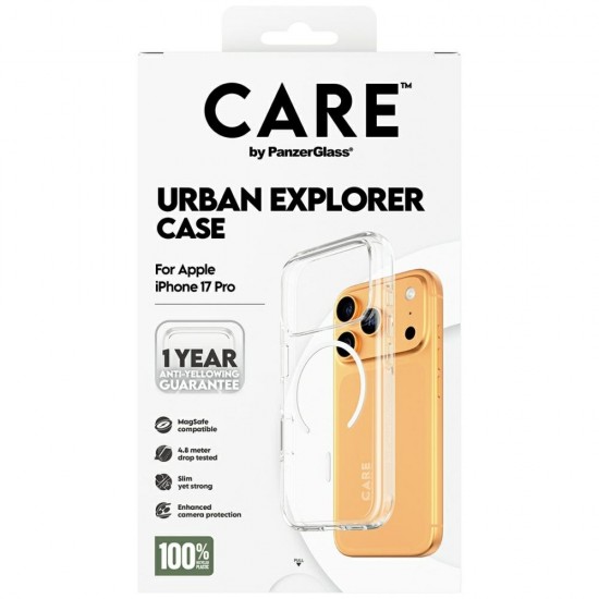 CARE by PanzerGlass Flagship Urban Explorer Case w. White MagSafe for iPhone 17 Pro - Transparent