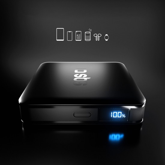 SBS HD 10W 5000mAh USB-C Power Bank with LCD Display - Black