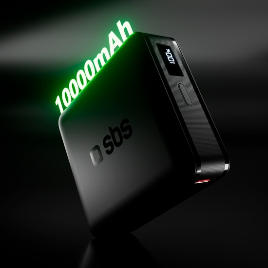 SBS HD 30W 10000mAh USB-C Powerbank with LCD Display - Black