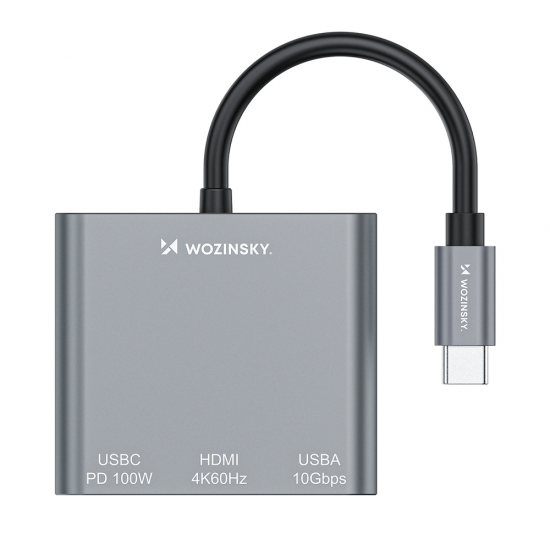 Hub Wozinsky WHCH-01 USB-C PD 100W HDMI 4K@30Hz USB-A 10Gbps - gray