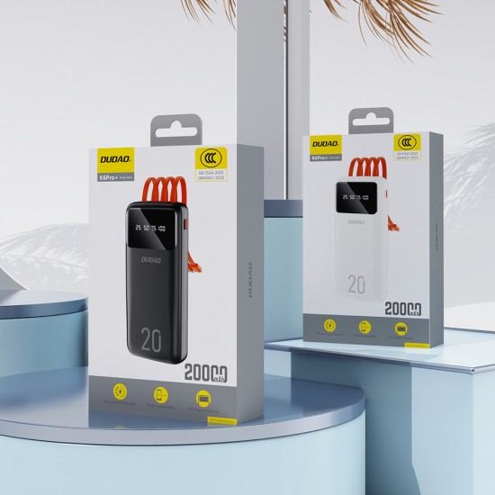 Dudao large capacity powerbank with 4 built-in cables 20000mAh USB Type C + micro USB + Lightning + USB-A (input) - black (Dudao K6Pro+)