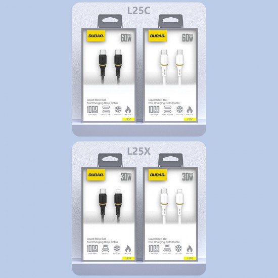 Dudao L25C USB-C - USB-C Silicone Cable 60W 1m - White