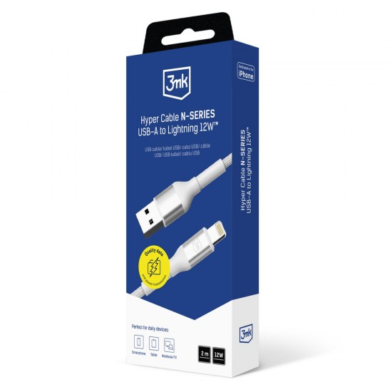 3mk 3mk Cable 3mk Hyper Cable N-SERIES USB-A / Lightning 2m 5V/2.4A 12W / white 3mk 3mk Cable 3mk Hyper Cable N-SERIES USB-A / Lightning 2m 5V/2.4A 12W / white