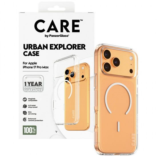 CARE by PanzerGlass Flagship Urban Explorer Case w. White MagSafe for iPhone 17 Pro Max - Transparent
