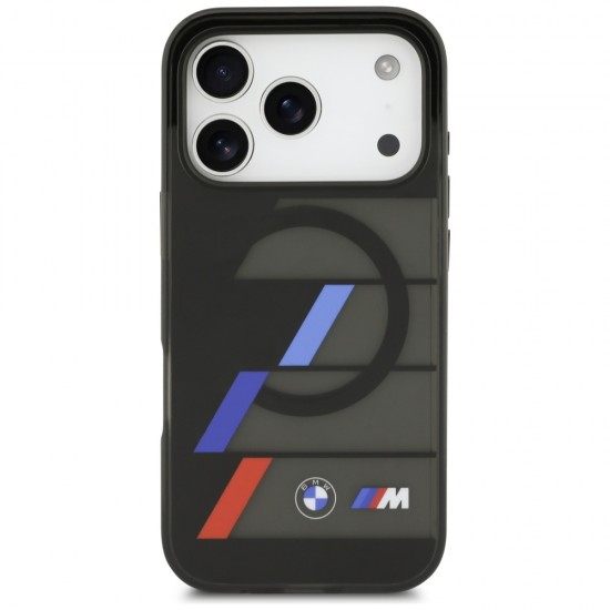 BMW M IML Metal Buttons Tricolor Lines MagSafe Case for iPhone 17 Pro Max - Black