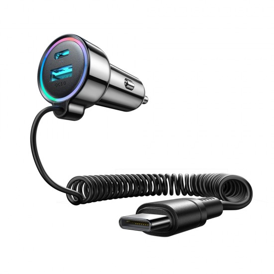 Joyroom JR-CL07 72W 3-in-1 Car Charger with 1.6m USB-C Cable – Black