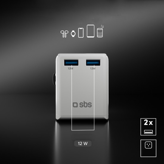SBS universal travel adapter - EU 2xUSB-A - white