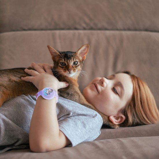 AirTag Case Wristband Silicone Wristband for Kids - Purple with Unicorn